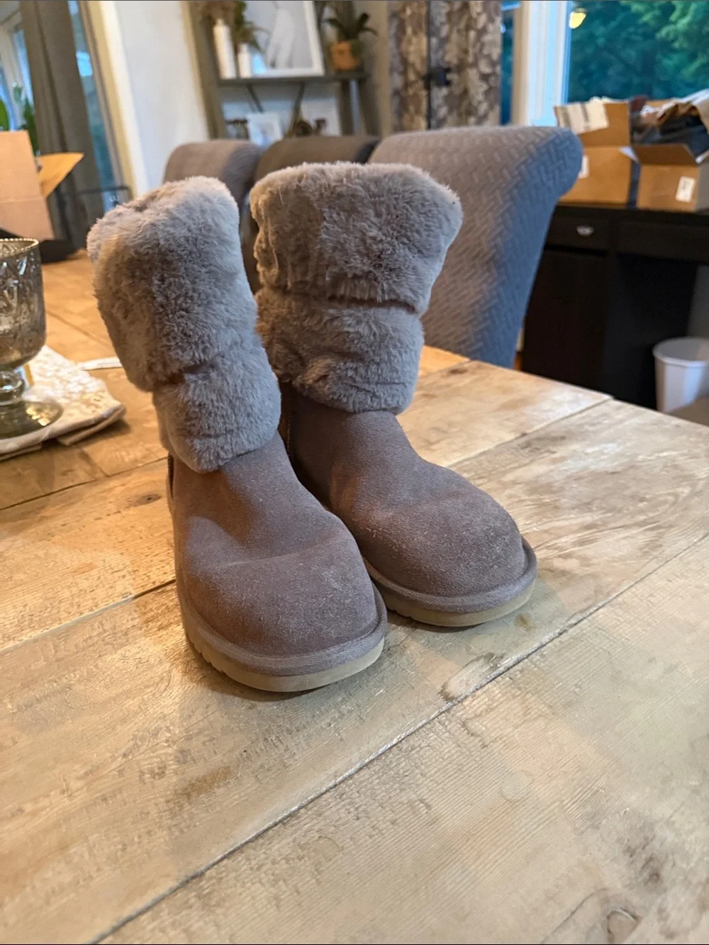 UGG Women's Fold-Over Faux-Fur Winter Boots - Gray